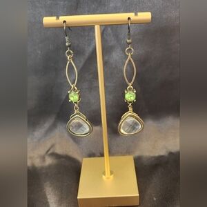 Elegant Green and Antique Gold Dangle Earrings